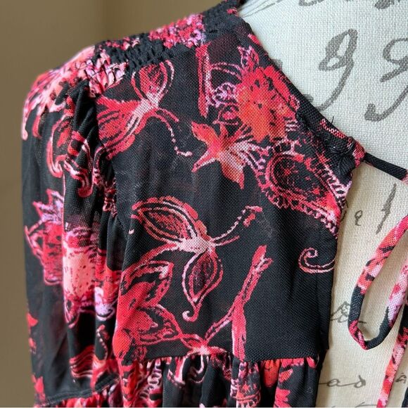 NEW Free People Anything Western Shirt Black Red Print Keyhole Back Sz S - Picture 4 of 9
